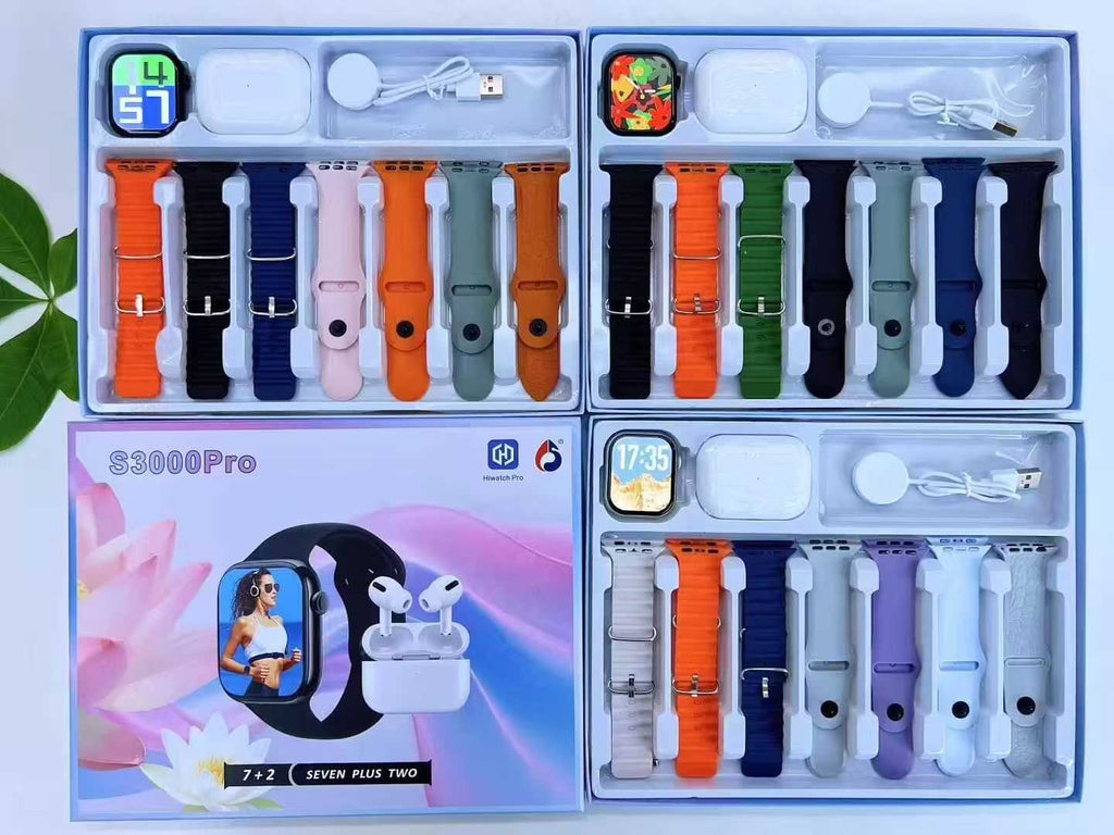 Σετ Smartwatch με ασύρματα ακουστικά Bluetooth & 7 λουράκια – S3000 Pro – 814086 – Grey