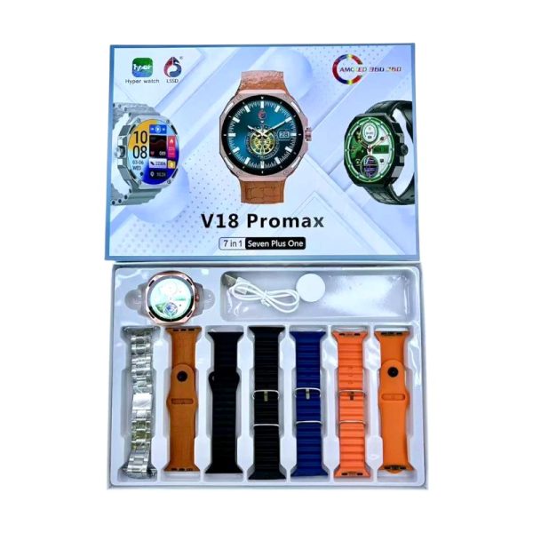 Σετ Smartwatch με 7 λουράκια – V18 Pro Max – 814116 – Gold