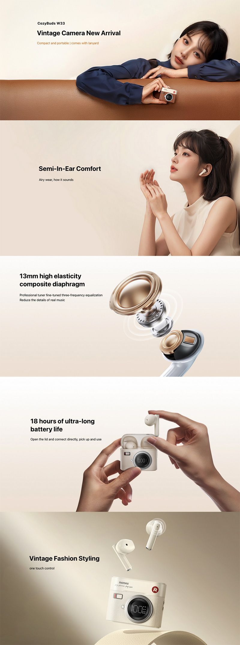 REMAX COZYBUDS W33 (BROWN) TRUE WIRELESS EARBUDS