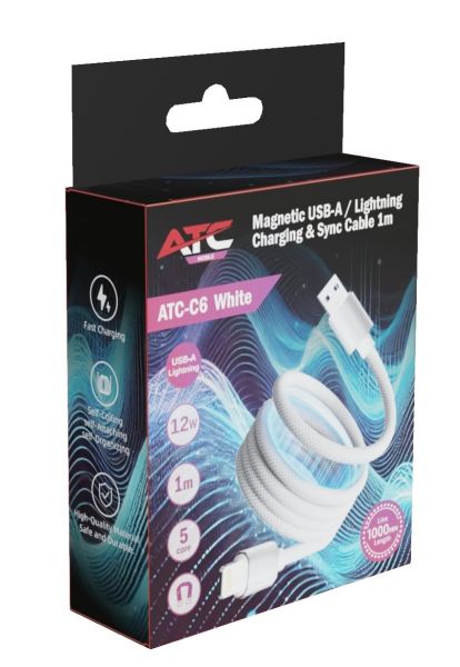 ATC-C6 Μαγνητικό Καλώδιο Φόρτισης USB-A σε Lightning 12W 1m Λευκό