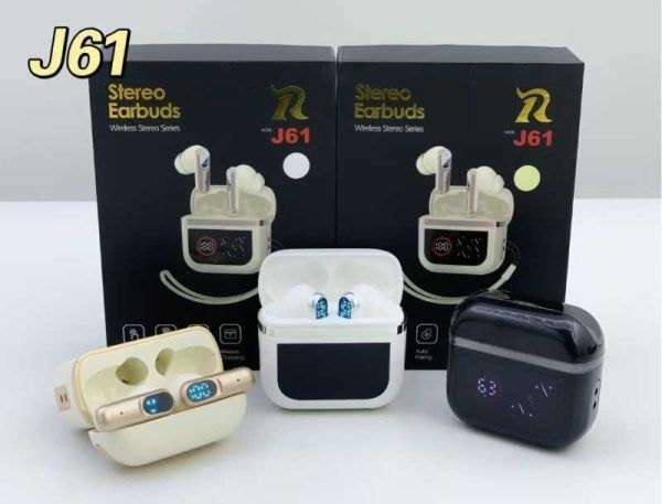 Ασύρματα ακουστικά Bluetooth με ψηφιακή οθόνη & θήκη φόρτισης – J61 – 814031 – Gold