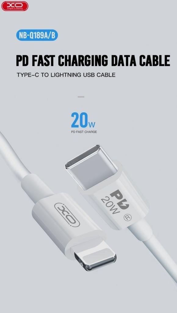 XO NB-Q189B PD 20W Καλώδιο Φόρτισης + Data Type-C Σε Lightning 2m