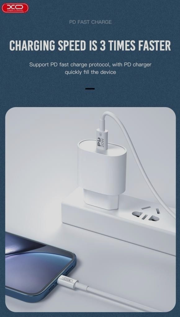 XO NB-Q189B PD 20W Καλώδιο Φόρτισης + Data Type-C Σε Lightning 2m