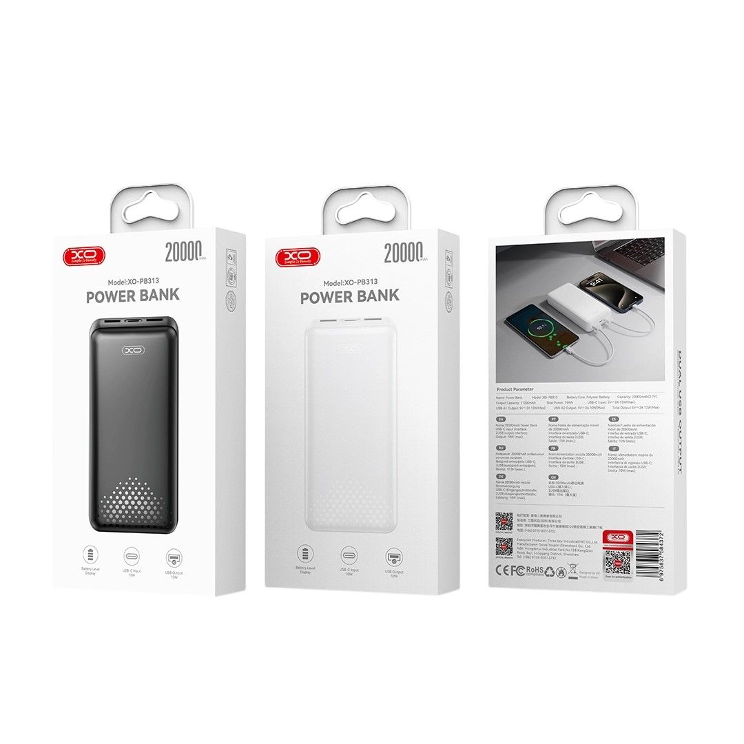 XO PB313 Powerbank 20000mAh Μαύρο
