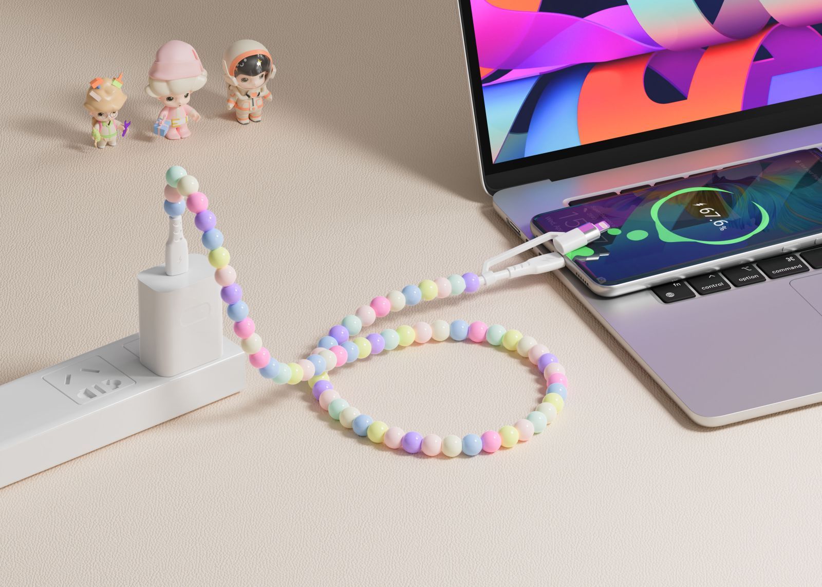 XO NB-Q301 Πολύχρωμο Καλώδιο με Χάντρες Type-C σε Type-C 60W & Lighting 27W 1m